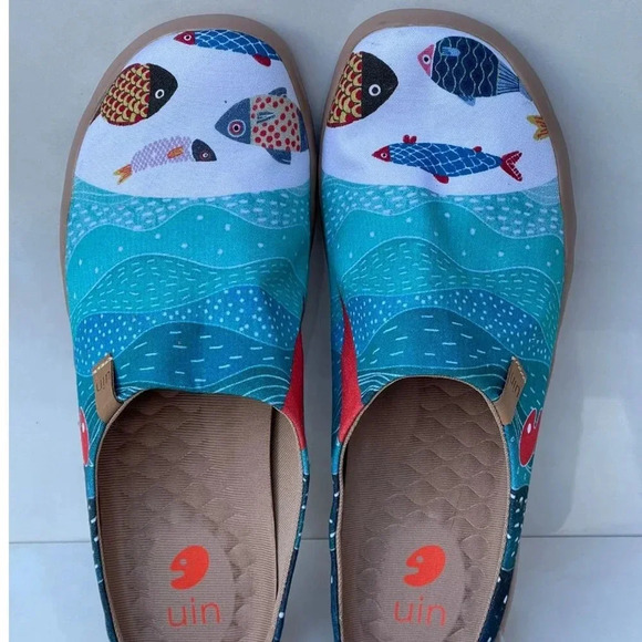 Uin Mens Happy Fish Painted Canvas Slip on Shoes Multicolored Sz 11 - Picture 5 of 13